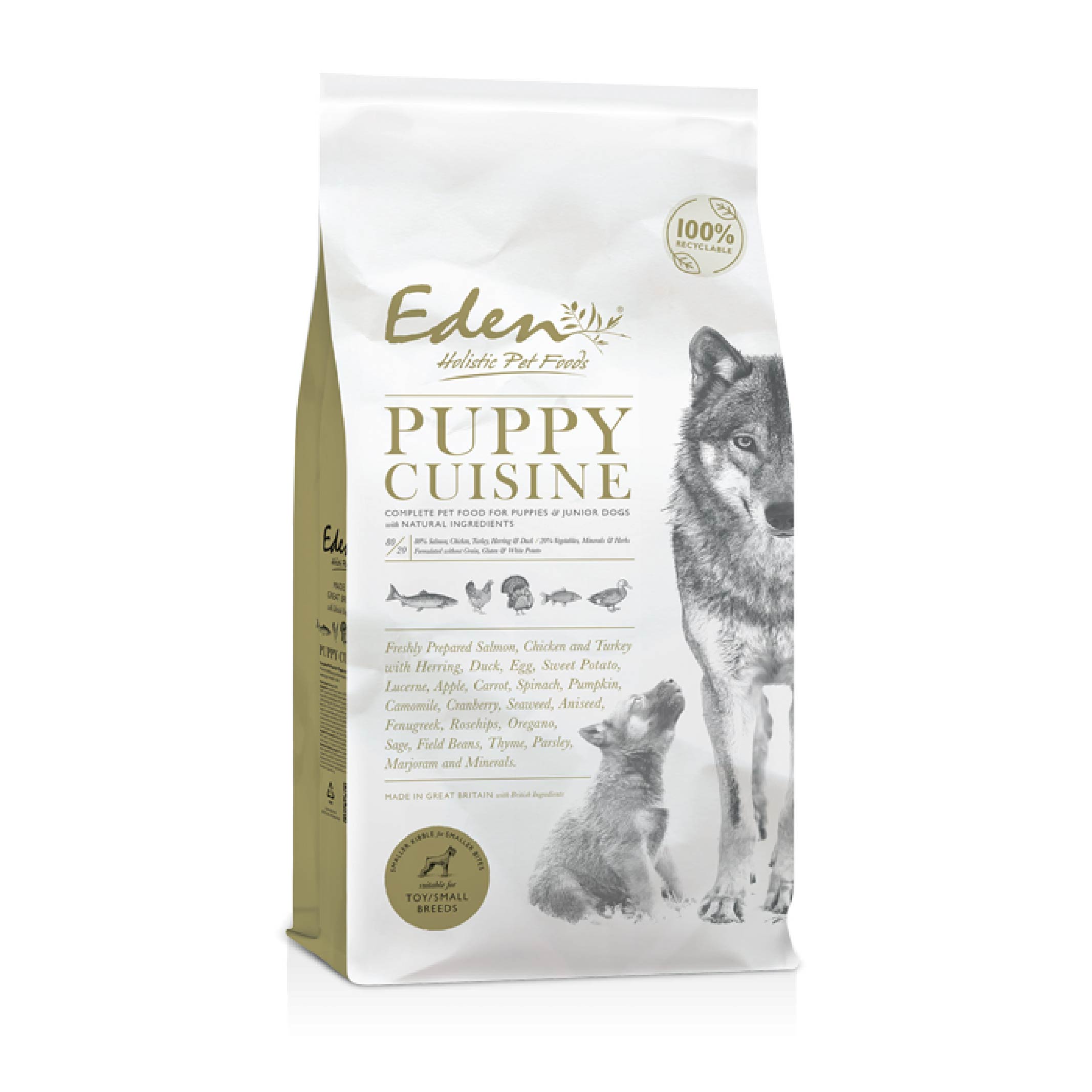 Eden 英國全天然無穀物幼犬糧(小粒) (三文魚、雞肉、火雞肉、鴨肉及鯡魚) 2KG