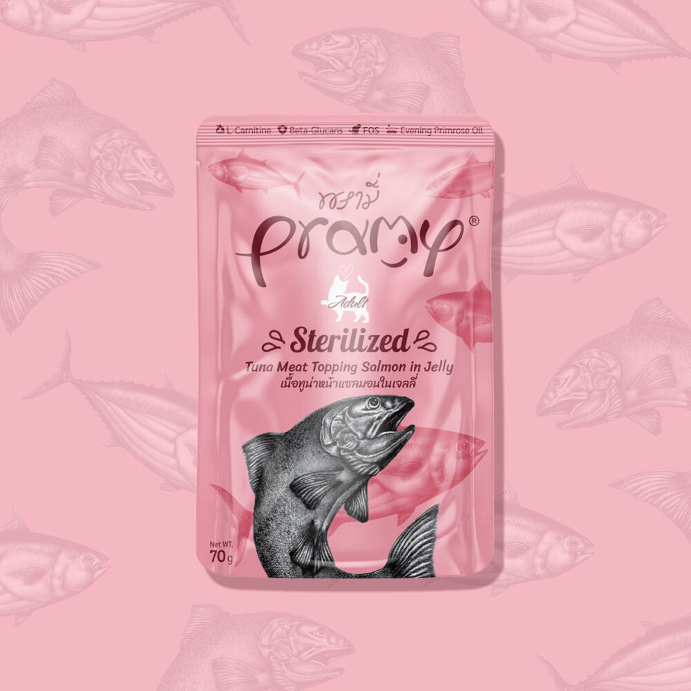 Pramy 功能性貓濕包[啫喱系列] -  絕育配方/高級白肉吞拿魚+三文魚70g
