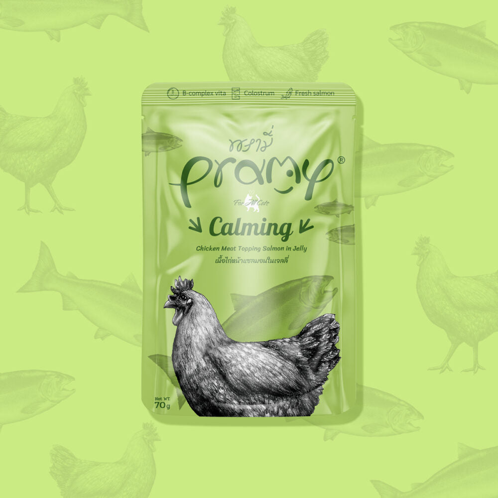 Pramy 功能性貓濕包[啫喱系列] - 穩定情緒/ 三文魚+鮮嫩雞肉 (成貓) 70g