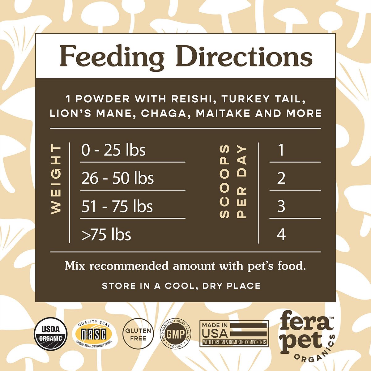 fera pets - USDA 有機靈芝菇菌免疫力營養粉 60g - 貓狗適用