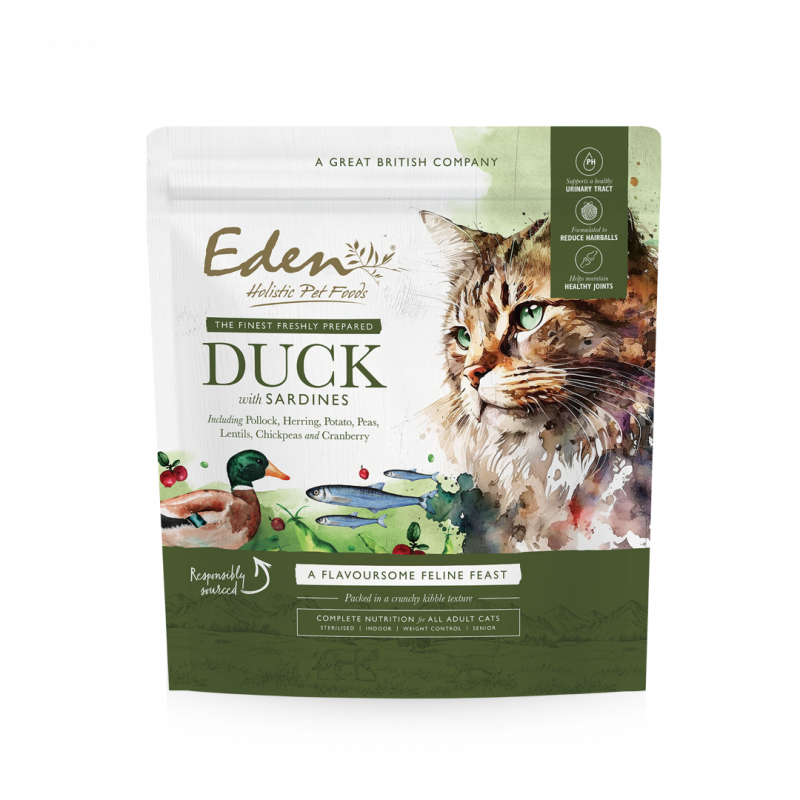 (英國製) 伊甸園 Eden 鮮肉無穀全貓乾糧 - 鴨肉+沙丁魚 1.5kg (任選2件$548)