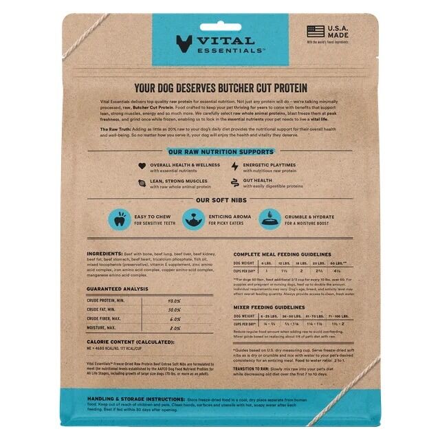 Vital Essentials 凍乾脫水生肉主食 - 牛肉 (軟肉粒) 狗糧 14oz