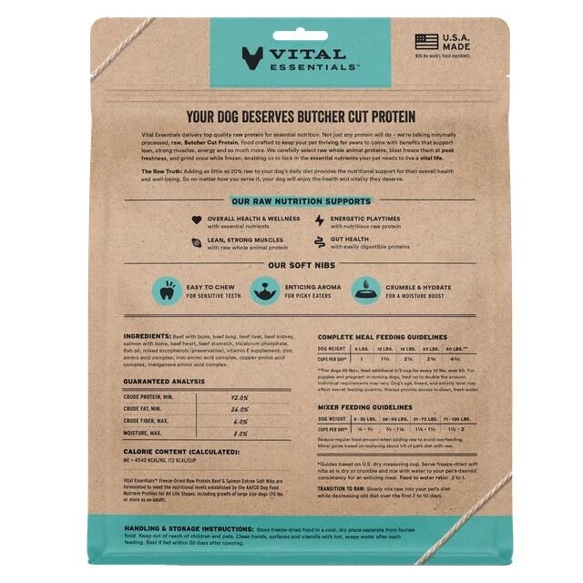 Vital Essentials 凍乾脫水生肉主食 - 牛肉三文魚 (軟肉粒) 狗糧 14oz