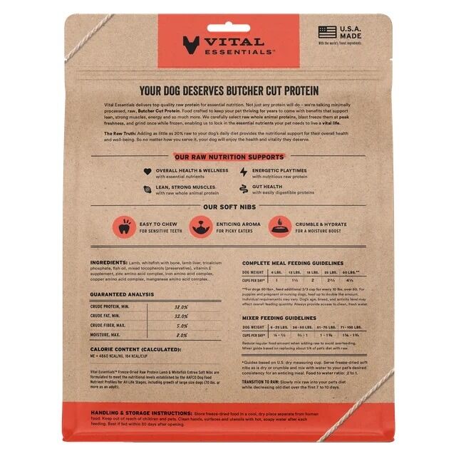 Vital Essentials 凍乾脫水生肉主食 - 羊肉白魚 (軟肉粒) 狗糧 14oz