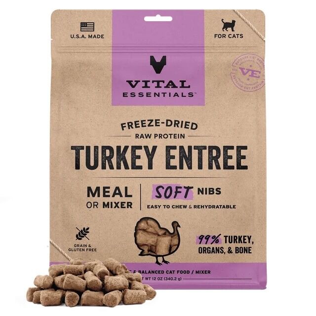 Vital Essentials 凍乾脫水生肉主食 - 火鷄肉 (軟肉粒) 貓糧 12oz