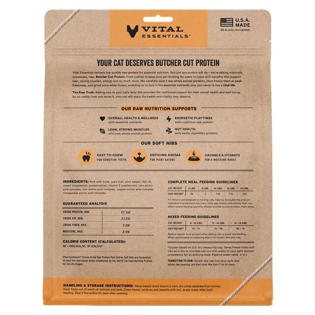 Vital Essentials 凍乾脫水生肉主食 - 豬肉 (軟肉粒) 貓糧 12oz