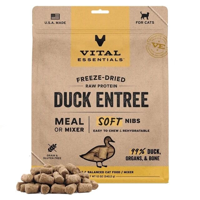 Vital Essentials 凍乾脫水生肉主食 - 鴨肉 (軟肉粒) 貓糧 12oz